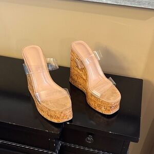 Forever 21 Clear Strap Tan Wedges